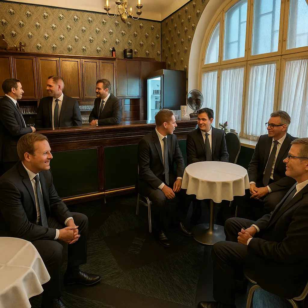 Odd Fellow -veljet odottavat iloisina rupatellen tulevaa loosikokousta